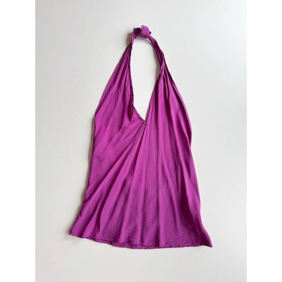 STEPHAN JANSON Purple 100% Silk Crepe De Chine V-Neck Halter Tank, Size 44 - Picture 5 of 11